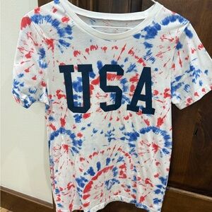 Grayson Threads White Tie-Dye Tee with Red & Blue USA Print